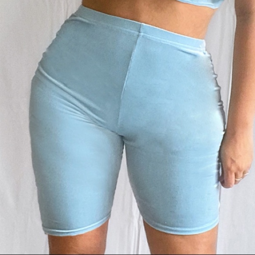 Light blue Velvet Biker Shorts